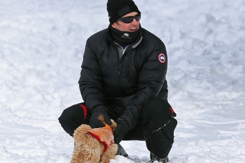 Ο Hugh Jackman παίζει χιονοπόλεμο μαζί με τα σκυλιά του