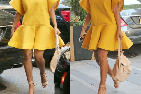 Ποια διάσημη φόρεσε κίτρινο oversized δερμάτινο φόρεμα;