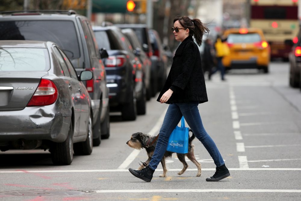 Dakota Johnson: Casual βόλτα με το σκυλάκι της